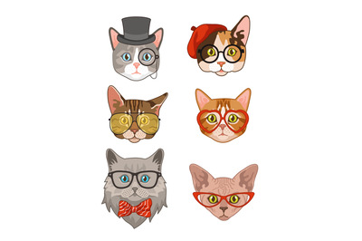 Hipster cat. Funny cats avatar with hats and bow tie&2C; glasses and sung