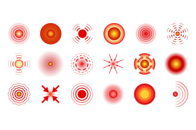 Red pain circles. Local pains concept, abstract symbol of ache, red an