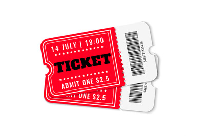 Cinema tickets. Concert movie theater ticket template, cardboard or pa