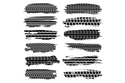 Grunge tire tracks. Car motorcycle tires elements set&2C; grunge tractor