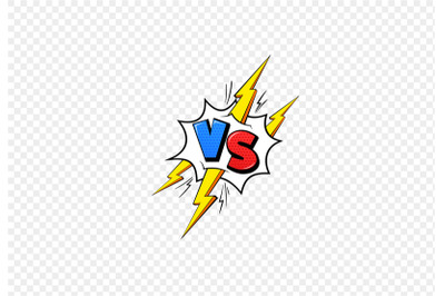 Vs comic book frame. Versus blue and red emblem and yellow lightning l