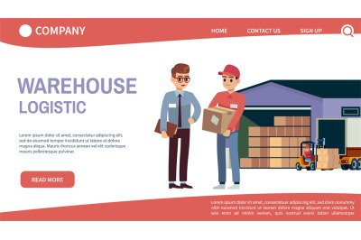 Landing page concept with theme warehouse and logistics. Logistic tran