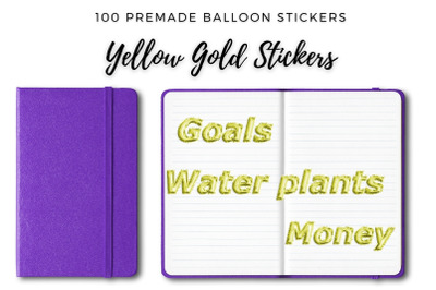 Yellow Foil Balloon Stickers for Planner, Big Bundle