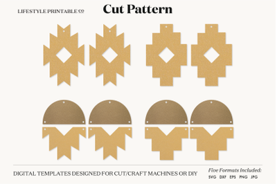 Earrings SVG Template Cut File Cricut Earrings Bundle Leather Earring