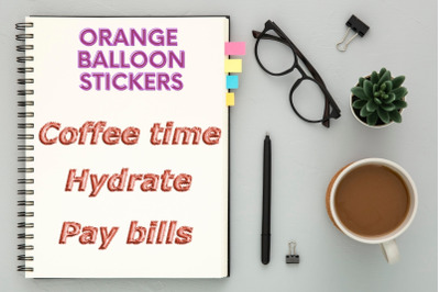 Orange Foil Balloon Stickers for Planner, Big Bundle