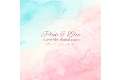 Pink and blue background Watercolor stain wash gradient texture