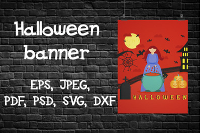 Halloween banner. Halloween poster. Vector illustration.