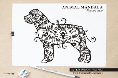 Dog Mandala Vector Line Art Style