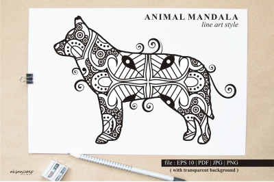 Dog Mandala Vector Line Art Style