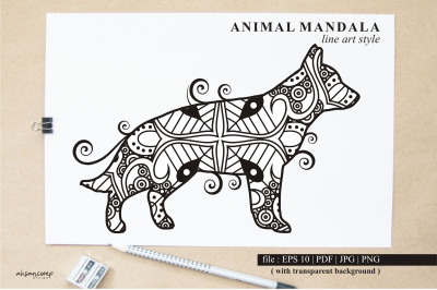 Dog Mandala Vector Line Art Style