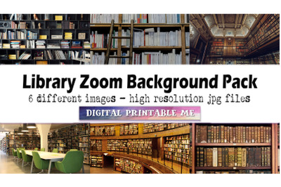 Library Zoom Background Pack, 6 Digital Download Images, Library Backg