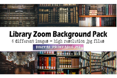 Library Zoom Background Pack, 6 Digital Download Images, Library Backg