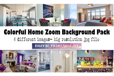 Colorful Home, Zoom Background Pack, 6 Digital Download, Cozy house, S
