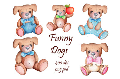Set of cute brown dogs. Illustrations for children.