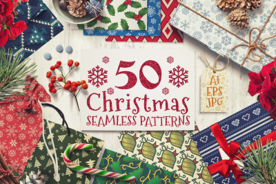 50 Christmas Seamless Patterns