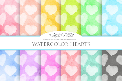 Watercolour Hearts Digital Paper