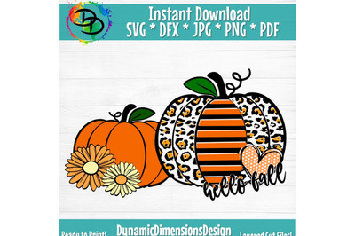 Hello Fall Svg, Leopard Pumpkin, Polka Dot, Fall Svg, Fall Quote, Fall