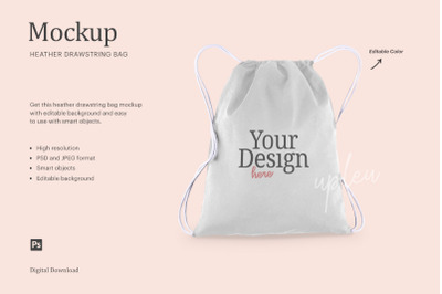 Heather Drawstring Bag Mockup