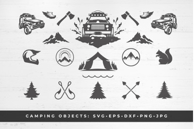 Camping and mountains off-road vector printable clipart - SVG, PNG, DX