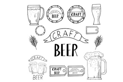 craft beer scetch hand drawn set doodle