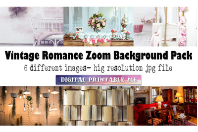 Zoom Background Pack, Vintage Romance, Home decor, 6 Digital Download,