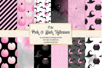 Cute Pink and Black Halloween Digital Paper