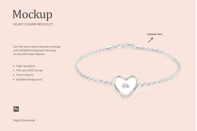 Heart Charm Bracelet Mockup