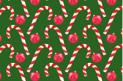 christmas seamless pattern watercolor candy cane balls