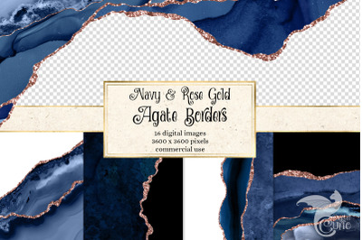 Navy and Rose Gold Agate Borders
