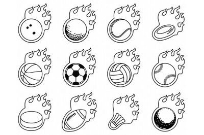 flaming sports balls SVG, football PNG, golf DXF, bowling clipart, EPS