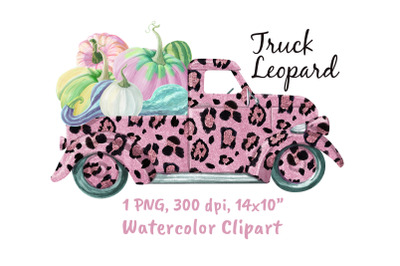 Pink Truck Leopard Print With Pumpkins