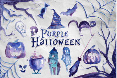 Watercolor Purple Halloween Clipart