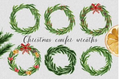 Watercolor festive set Christmas wreaths