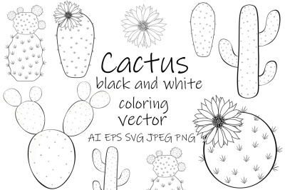 Cactus vector Cactus Clipart Cactus black and white coloring