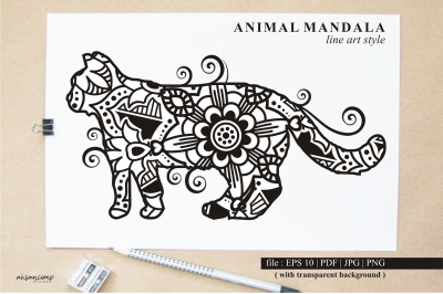 Cat Mandala Vector Line Art Style