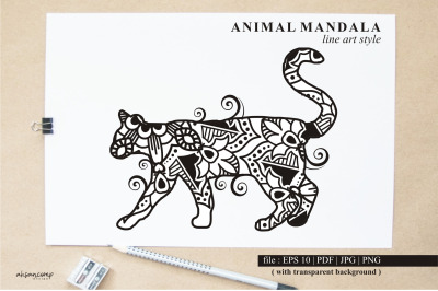 Cat Mandala Vector Line Art Style