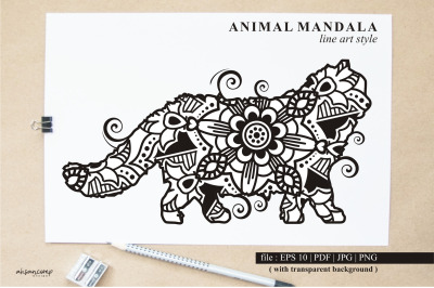 Cat Mandala Vector Line Art Style