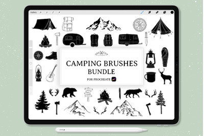 Procreate Stamp Brushes - set of 73 Camping Brushes
