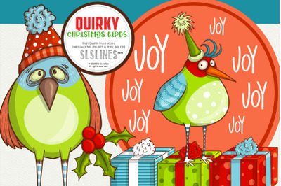 Quirky Christmas Birds Graphics EPS PNG