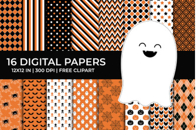Halloween Digital Papers Set, Free Ghost Clipart
