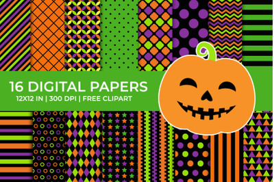 Halloween Digital Papers Set, Free Pumpkin Clipart