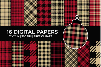 Red Lumberjack Digital Papers Set, Tartan, Buffalo Plaid