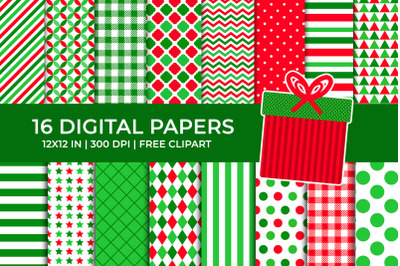 Christmas Digital Papers Set, Free Gift Clipart