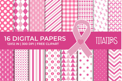 Breast Cancer Awareness Digital Papers, Pink Ribbon Patterns