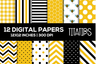 Bumble Bee Digital Papers Set, Scrapbooking Patterns