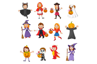 Set of twelve Cartoon Halloween Kids Character