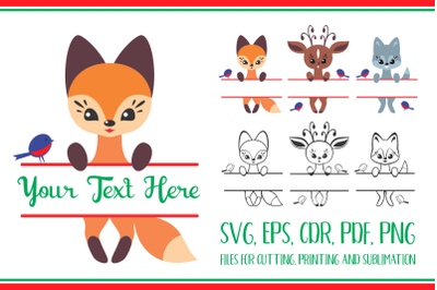 Cute forest animals. Split for name. Christmas Svg set