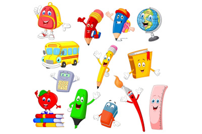 Set of Thirteen Cartoon School Supplies Character