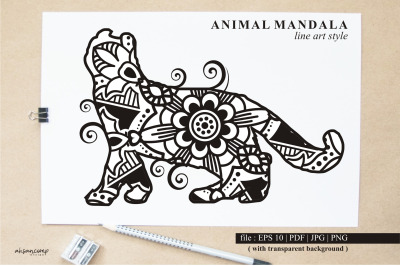 Cat Mandala Vector Line Art Style