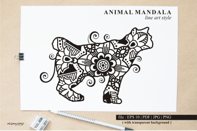 Cat Mandala Vector Line Art Style